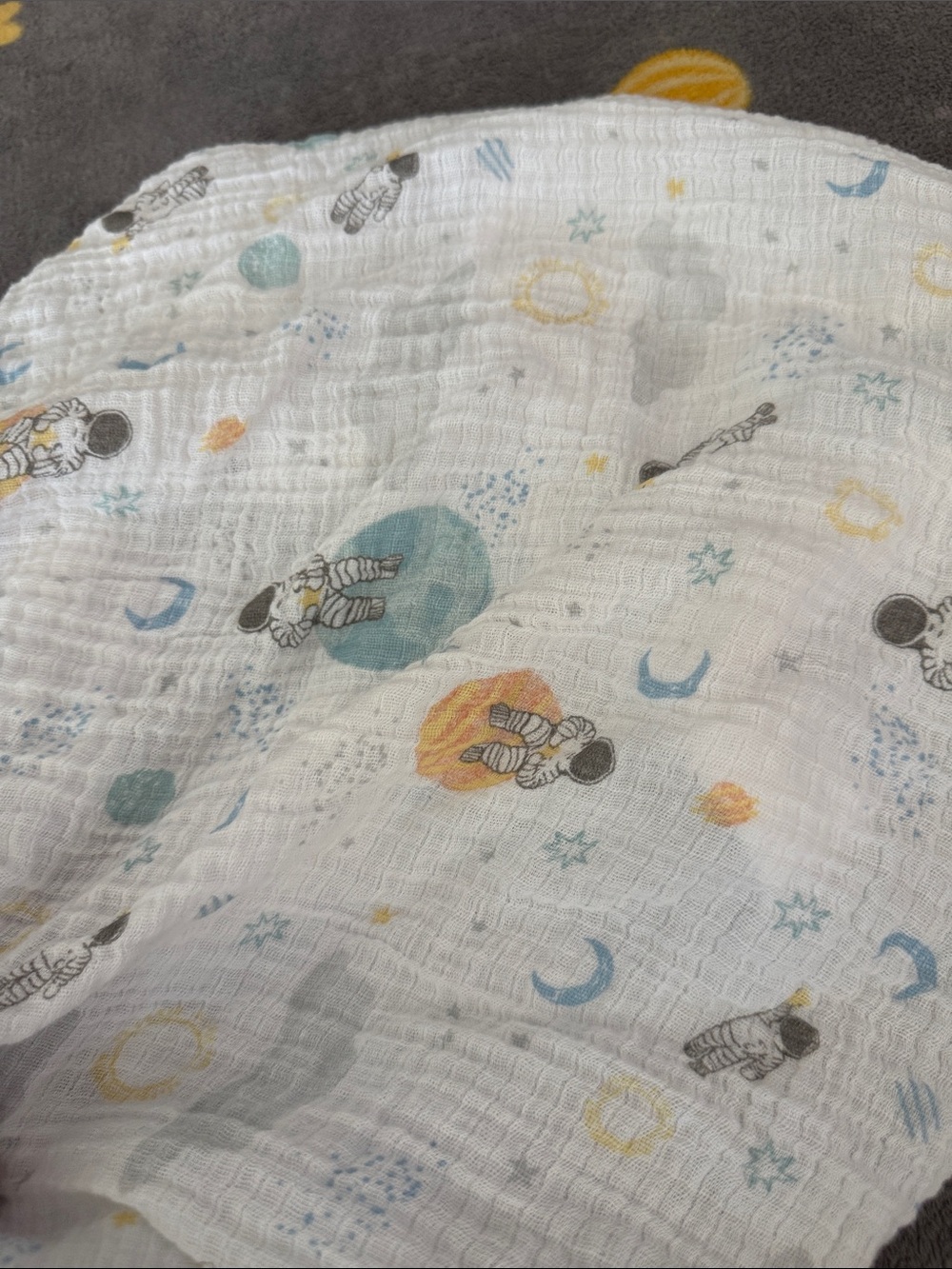 Astronaut Print Muslin Baby  - White with Blue,  changing  table